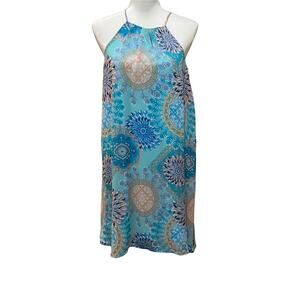 Bo Bel Swing Casual Printed  Dress Sleeveless Aqua Blue Women's Size Medium